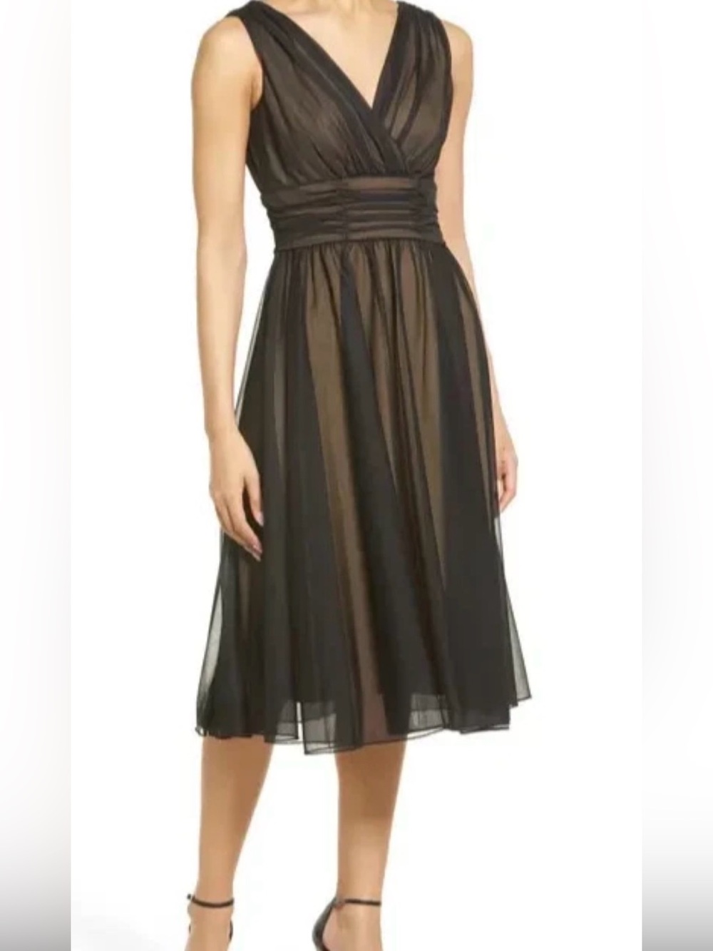 Connected Apparel Black Sleeveless V-Neck Midi Dress